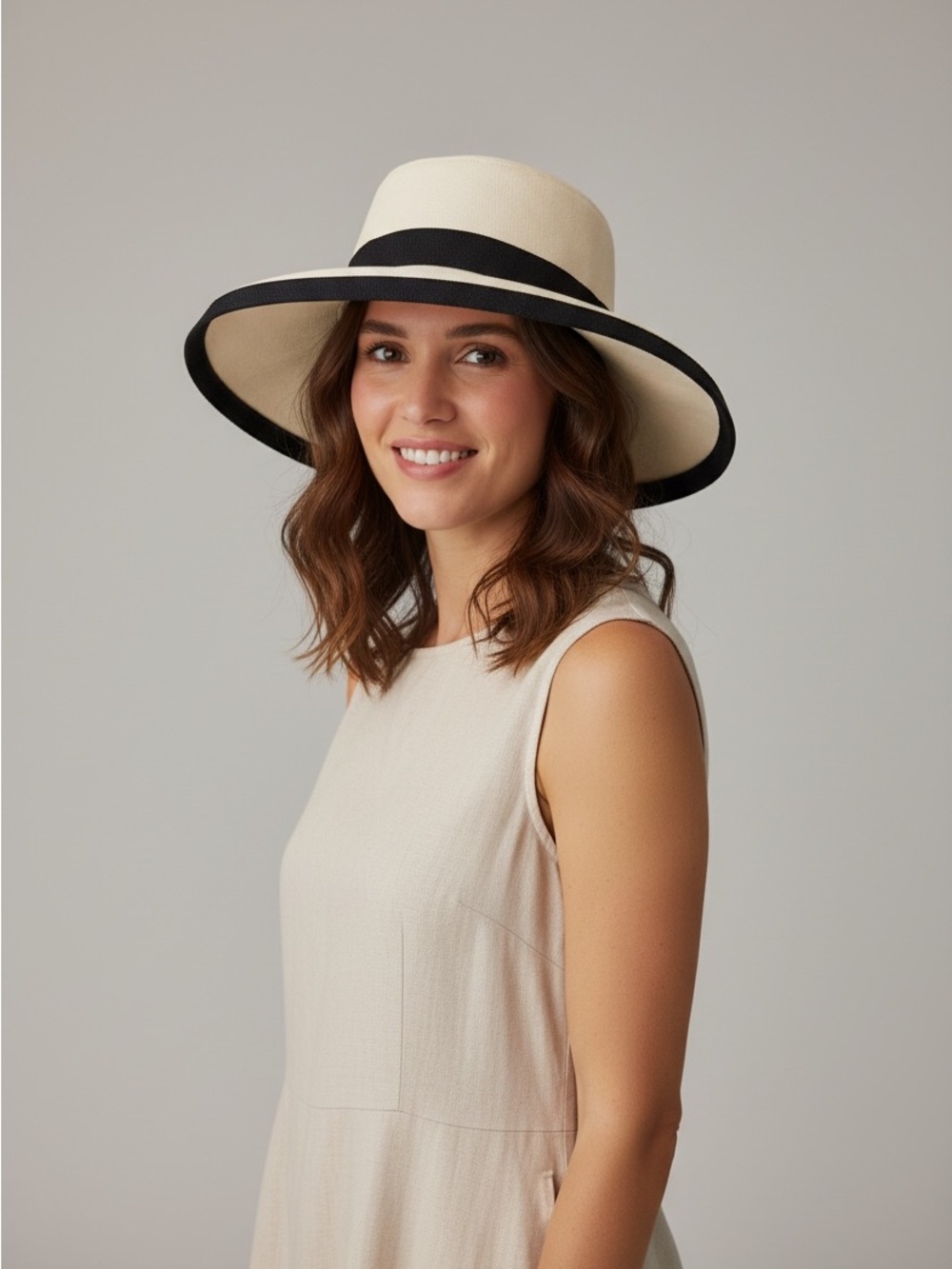 Tilley Hemp Wide-Brim Sun Hat with Black Trim - Ivory Black